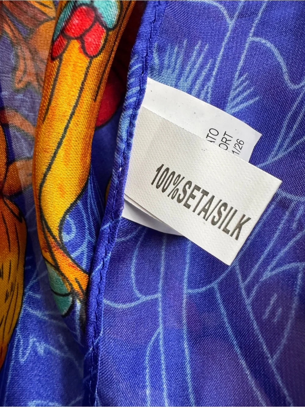 Italian Silk Scarf Botanical Bouquet Blue Floral Motif Italy Large 68